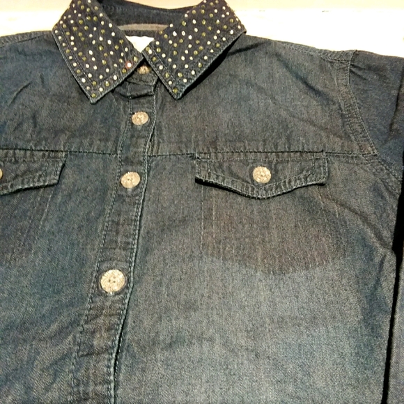 ⬇️Justice denim shirt with rhinestone collar - Picture 3 of 9